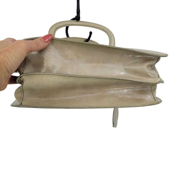 Vtg Beige Oatmeal Double-Handle‎ Leather Structured Top Handle Handbag Old Money - Picture 9 of 10